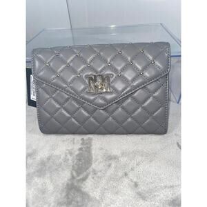 Badgley Mischka Gray Diamond Quilted Stud Embellished Crossbody Bag